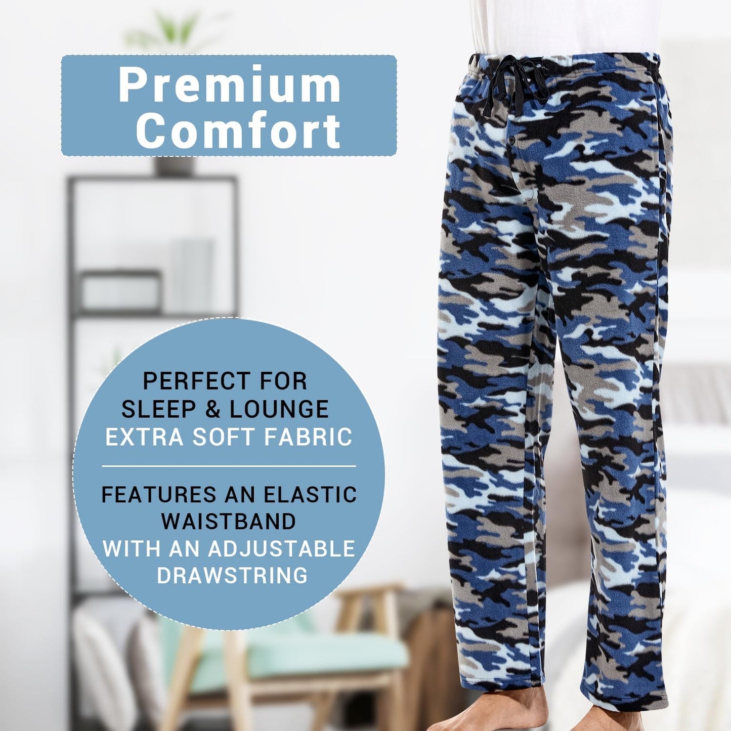 1Pack or 3Pack Mens PJ Pajama Pants Bottoms Fleece Lounge Pants Sleepwear Plaid Pjs with Pockets Microfleece